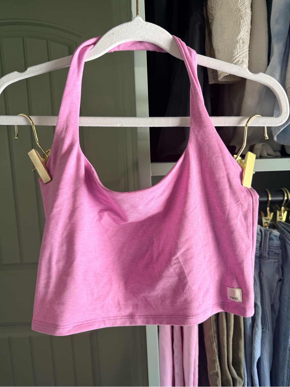 Vuori Pink Halter Crop Tank Top